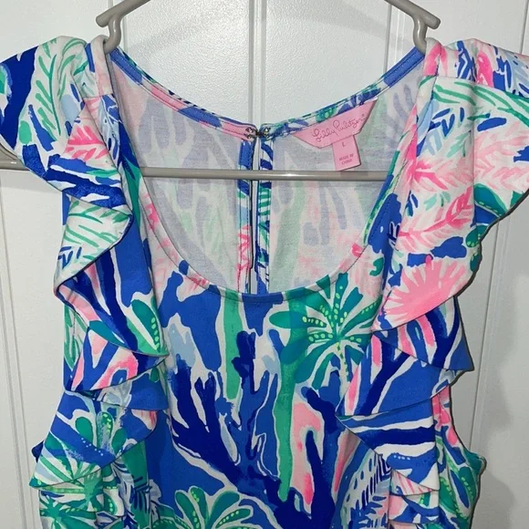 NWOT Lilly Pulitzer Esmeralda Jet Stream Blue Floral Ruffle Sleeve Shift Dress - Picture 4 of 12